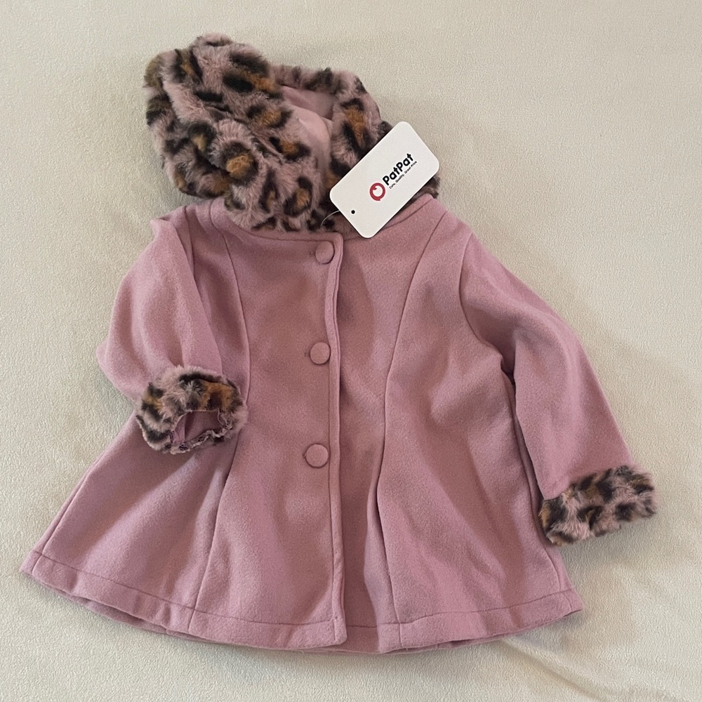 NWT Pink Coat with Leopard Print Trim